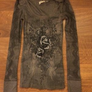 Miss Me Long Sleeve Embellished Shirt, Size Small